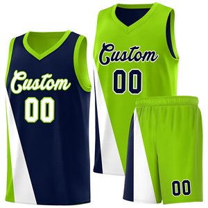 Conjunto de Uniforme de Baloncesto Sublimado Personalizado, Unisex para Adultos, Cuello en V, Sin Mangas, Malla de Poliéster Transpirable, Diseño de Bloques de Color - Product Image 5