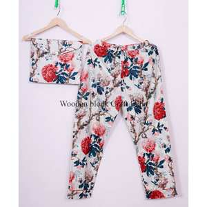 Ensemble de pyjamas élégants en coton 100% fait main en Inde, imprimé floral, respirant, confortable, taille 5XL, pour demoiselles d'honneur - Product Image 4