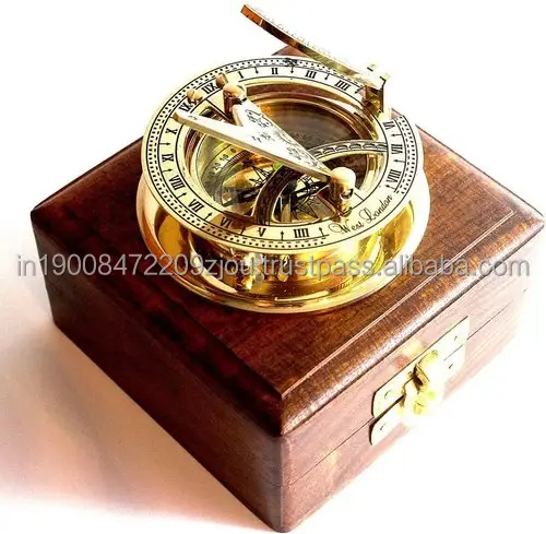 brass compass marine compass Wooden Box with Built in Goldtone Compass Camping for outdoors & decor