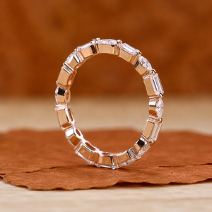 14K 18K Gold Baguette Marquise Diamond Eternity Band Minimalist Stackable Wedding <b>Ring</b> for Women - Product Image 5