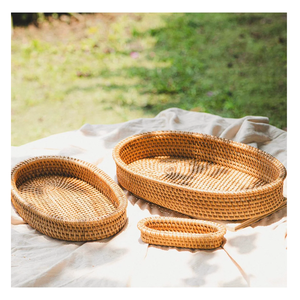 Modern Rattan Woven Serving Storage <b>Tray</b> With Handles For Coffee Snack <b>Breakfast</b> Trendy Cane Organizer <b>Tray</b> Basket For Tableware - Product Image 5