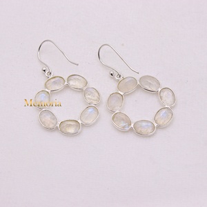 Wholesale 925 Solid Sterling Silver Natural Oval <b>Rainbow</b> Moonstone Bezel Set Circle Drop Earrings Fine Jewelry Memoria Jewels - Product Image 3
