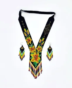 WHOLESALE BLACK ROYAL Handmade Seed <b>Bead</b> Necklace & Earrings Boho American Style Jewelry <b>Set</b> FOR WEDDING , ANNIVERSARY - Product Image 3