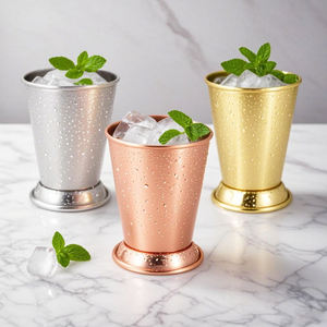 Verre à cocktail en acier inoxydable de type Mint Julep, avec bord perlé, pied, en argent, cuivre ou or, pour le Kentucky Derby et les bars - Product Image 1