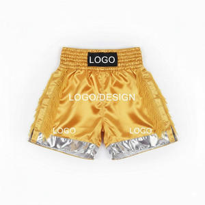Shorts de Artes Marciales Azul Marino Satinados Personalizados al por Mayor con Detalles de Flecos, Marca Privada OEM, Pantalones Cortos Deportivos Estampados para Entrenamiento - Product Image 6