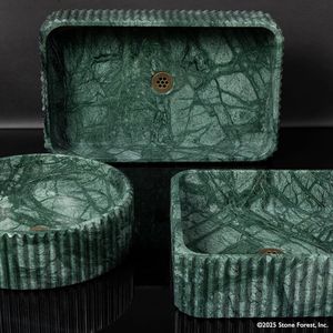 Lavabo de encimera moderno de mármol verde natural con desagüe de diseño acanalado para aplicación en almacenes - Product Image 2