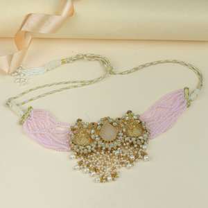 Hermoso Collar Festivo de Diseño con Cuentas Rosadas y Kundan, Chapado en Oro sobre Plata de Ley 925 para Mujer - Product Image 2