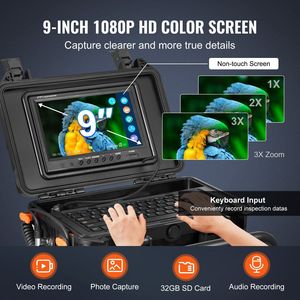 Telecamera per ispezione tubi autolivellante HD 1080P da 98 piedi/30m con trasmettitore 512Hz e schermo da 9 pollici, endoscopio industriale per fognature e impianti idraulici - Product Image 4