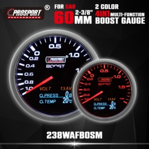 Prosport 60mm 4in1 jauge de suralimentation électrique numérique Volt pression d'huile température d'huile blanc ambre rétro-éclairage montage tasse visière pour voiture - Product Image 2