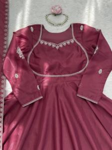 Indian Pakistani Beautiful Designer Anarkali <b>Silk</b> <b>Fabric</b> Fancy Thread Work Wedding Casual Traditional Women Wear - Product Image 6