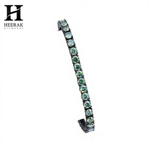 Bracelet tennis tendance en argent 925 plaqué or noir, serti de moissanite verte colorée, 4 mm, bijoux fins personnalisés - Product Image 2