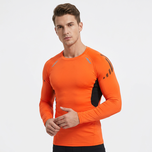 Men's Orange Long Sleeve Quick Dry Knitted Sport T-Shirt Slim Fit O-Neck Solid Color Formal Lightweight 220g Eco-Friendly - Product Image 2