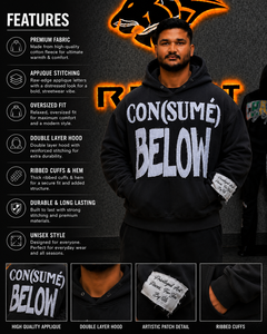Men's <b>Black</b> Hooded <b>Sweatshirt</b> DTF print Below Hand Embroidery Streetwear Oversized Fit Autumn Wear - Product Image 6