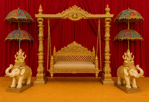 Vibrant Garba Night <b>Decor</b> Maharaja Golden Swing Premium <b>Elephant</b> Carved Wedding Stage Jhula Traditional Indian Wedding Swings - Product Image 2