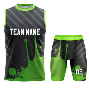 ชุดเสื้อกีฬาแขนกุดผู้ชายแบบปรับแต่งได้ พิมพ์ลายแบบ Sublimation แห้งเร็ว ผลิตจากโพลีเอสเตอร์ผสมสแปนเด็กซ์ ชุดทีม สีเขียวดำ สำหรับฤดูร้อน - Product Image 1