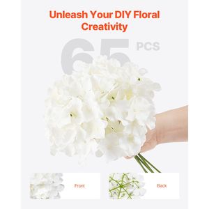 65 Pezzi di Margherite Artificiali Realistiche in Seta Bianca, Bouquet di Ortensie Finte per Matrimoni, Damigelle, Addobbi, Steli in Seta Bianca Sintetica - Product Image 4