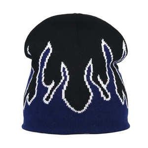 Gorro de Punto con Diseño de Llamas Personalizado, Rojo, Negro y Amarillo, Unisex, Estilo Urbano, Gorro de Invierno para Adultos - Product Image 2