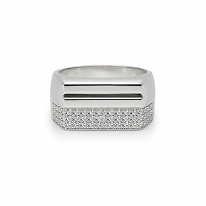 925 Sterling <b>Silver</b> Geometric Micro Pave Cubic Zirconia Signet <b>Ring</b> <b>for</b> <b>Men</b> Wedding Party High Polish Finish - Product Image 2