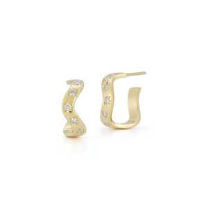 Diamond <b>Hoop</b> <b>Earrings</b> 14k 18k Solid Gold Round Lab Grown Starburst Flush Set 12 mm Open Polished Small Open Ear Hugger Wholesale - Product Image 1