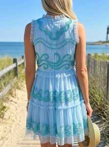 Vestido Mini de Tul con Cuentas Azul Claro de Lujo, Diseño de Olas del Océano, para Cóctel, Fabricante Mayorista - Product Image 3