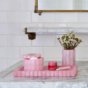 Five-Piece Customized Resin Eco-Friendly Portable Bathroom Set Minimalist Pink Soap Dish <b>Toothbrush</b> <b>Holder</b> Tray Convenient Use - Product Image 3