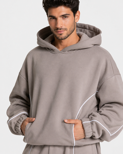 Sweat-shirt à capuche décontracté surdimensionné pour homme, gris pierre avec détails contrastants, en polaire premium, modèle OEM - Product Image 3