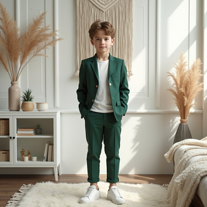 Boys Dark Green 2 Piece Suit Set Formal Blazer & Trousers <b>Kids</b> Wedding Party Outfit | <b>Ring</b> Bearer Suit Smart Casual <b>kids</b> suits - Product Image 3