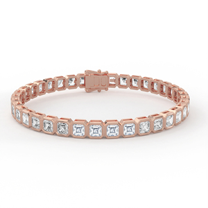 Bracelet tennis moderne en or 14kt 18kt avec diamants taille émeraude et sertissage clos, maillons à coupe architecturale - Product Image 1