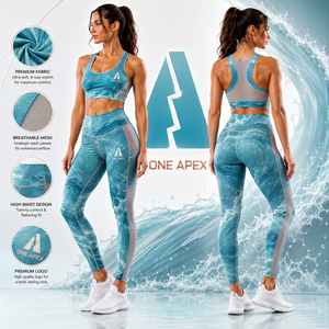 Ensemble de yoga personnalisé pour femmes avec imprimé océan, leggings taille haute, soutien-gorge de sport, ensemble de vêtements de sport pour la gym et le fitness - Product Image 1