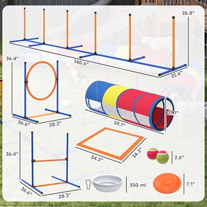 Parcours d'agilité pour chiens de 12 pièces avec anneau d'obstacle réglable, 4 tunnels et poteaux de maniuvres - Product Image 3