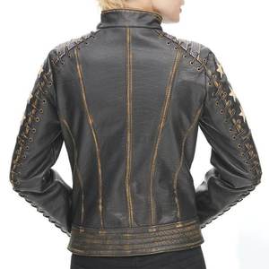 แจ็คเก็ตหนังแท้สไตล์วินเทจสีดำล้างสีสำหรับผู้หญิง  พร้อมโลโก้แบบกำหนดเองที่ทันสมัย เหมาะสำหรับฤดูหนาว  เสื้อโค้ทหนังแท้แนวสตรีทแฟชั่น - Product Image 3