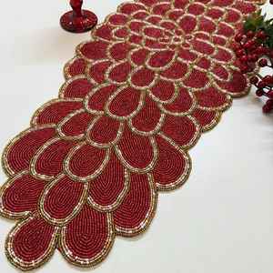 Elegante Camino de Mesa Bordado con Cuentas para Banquetes de Boda, Exquisito Camino de Mesa con Cuentas para Decoración de Comedor - Product Image 1