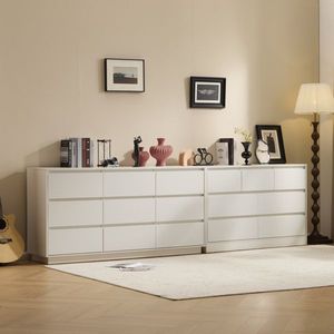 Cómoda moderna de 7 cajones, tablero de partículas P2 blanco, 120*40*80 cm, 3 niveles, 1 unidad - Product Image 3