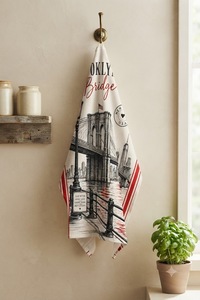 Essuie-tout en coton de qualité supérieure |   Essuie-tout de cuisine imprimé avec un paysage urbain de la Brooklyn Bridge de New York |   Souvenir de voyage des États-Unis & torchon de cuisine - Product Image 4