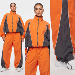 Ensemble de jogging deux pièces pour femme, coupe ample, style sportif, avec fermeture éclair, coupe longue, 100% polyester et nylon - Product Image 4