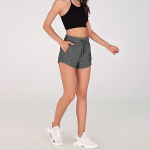 Shorts de survêtement pour femme, taille mi-haute, avec cordon de serrage, poches, couleur unie, décontracté, été, 100% coton molletonné, respirant, séchage rapide, coupe classique - Product Image 3