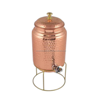 Distributeur d'eau en cuivre pur 100% fait à la main, réservoir de stockage, conteneur d'eau au design martelé, support en laiton pour la maison, le bureau et l'extérieur.