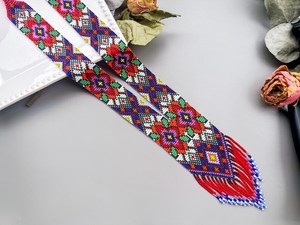 Collier tendance style bohème chic, bleu et rouge, à motifs floraux et géométriques, long collier ethnique bohème perlé, cadeau fait main - Product Image 6