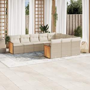 Conjunto de Sofás Modulares Grandes de Ratán Sintético PE Beige para Jardín, Muebles de Jardín Modulares Cómodos - Product Image 1