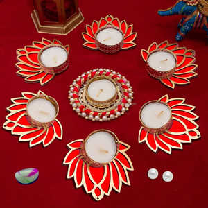 Juego de Rangoli de Flor de Loto Tradicional de Metal Multicolor, Hecho a Mano, Ecológico, Decoración para el Hogar, Portavelas para Diwali, Recuerdo de Boda - Product Image 5