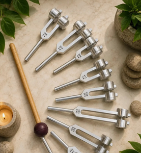 Diapasons sacrés Solfeggio lestés en argent, lot de 9 avec mallette et pochette en velours - Product Image 4