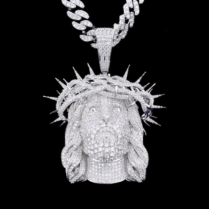จี้พระเยซูฮิปฮอปพร้อมมงกุฎหนาม เงินแท้ 925 ประดับเพชรโมอิสซาไนต์ จี้ศักดิ์สิทธิ์สำหรับชาวคริสต์ - Product Image 4