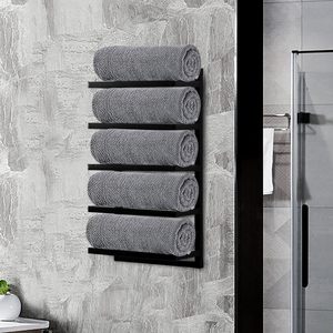 Moderno Toallero Negro con Revestimiento, Múltiples Secciones de Almacenamiento para Toallas, Colgador Duradero y Confiable para Ropa de Baño - Product Image 6