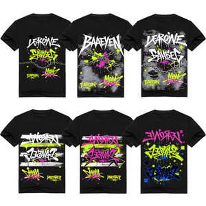 Men's Black Graffiti Print T-Shirt Short Sleeve O-Neck Streetwear Regular Fit Cotton Jersey Patterned Front <b>Logo</b> - Product Image 1
