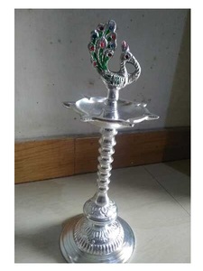 Wholesale <b>Silver</b> Plated Samai Deepam Oil <b>Lamp</b> Traditional Temple Diya for Hindu Worship Home Decor Religious Events Festival - Product Image 4