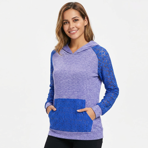Sudadera con Capucha para Mujer, Diseño Color Block con Detalle de Encaje, Tejida, Manga Larga, Transpirable, Ropa Casual de Otoño, Venta al Por Mayor - Product Image 3