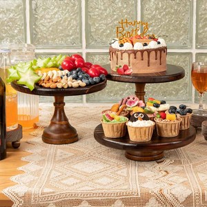 Soportes redondos de madera maciza para Tartas, soportes para postres, bandeja para servir pasteles, galletas y platos de pizza a precio barato - Product Image 3