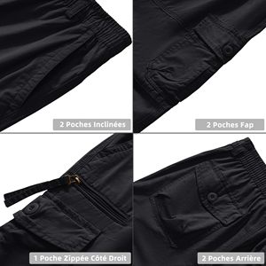 Pantalones Cortos Deportivos Cargo Negros para Hombre con Paneles de Ventilación y Tela Antitranspirante, Lona 100% Poliéster, Cintura Elástica - Product Image 3