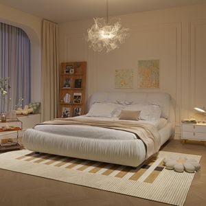 Letto King Size di Lusso Imbottito con Schienale Oversize, Struttura in Legno Massello per Diverse Altezze - Product Image 2
