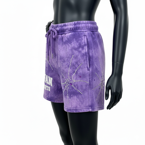 Shorts de Felpa de Algodón de 300 GSM, Lavado Ácido, Color Morado, Estilo Retro, con Pedrería, Logotipo Personalizado, para Mujer - Product Image 2